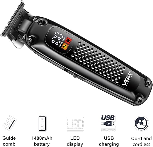 VGR 972 Professional Hair Trimmers, Precision Beard Trimmer for Men, Rechargeable with LED Display