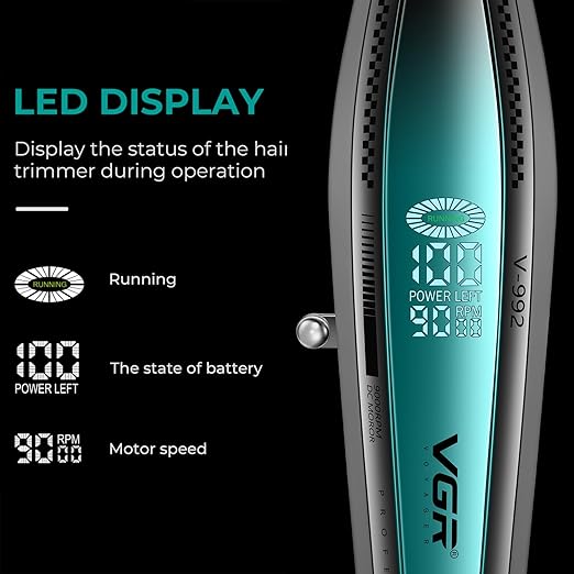 VGR 992 Professional Hair Trimmer, Zero Gapped, T Blade, Metal Body 9000 RPM, Rechargeable