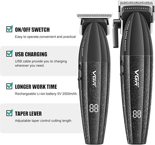 VGR Professional Hair Clipper Set - Dual-Speed, 9000 RPM, Metal Body V-640