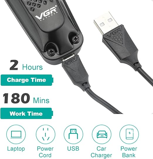 VGR 972 Professional Hair Trimmers, Precision Beard Trimmer for Men, Rechargeable with LED Display