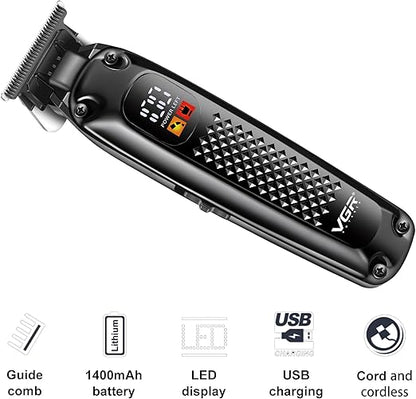 VGR 972 Professional Hair Trimmers, Precision Beard Trimmer for Men, Rechargeable with LED Display
