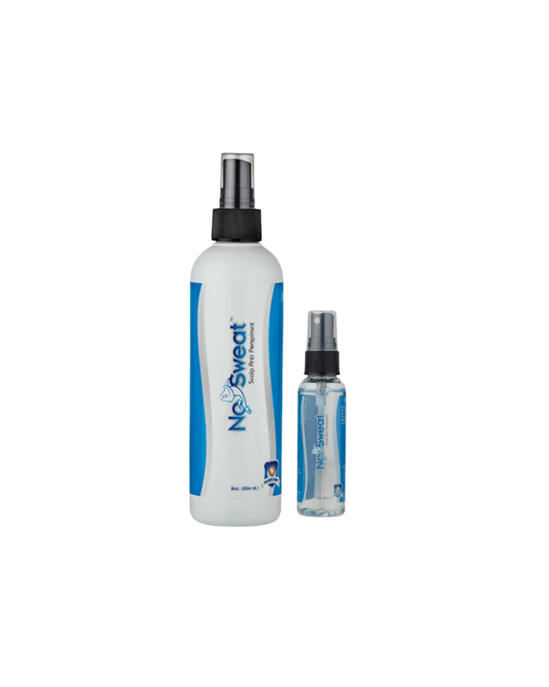 Two bottles of NoSweat spray on a white background