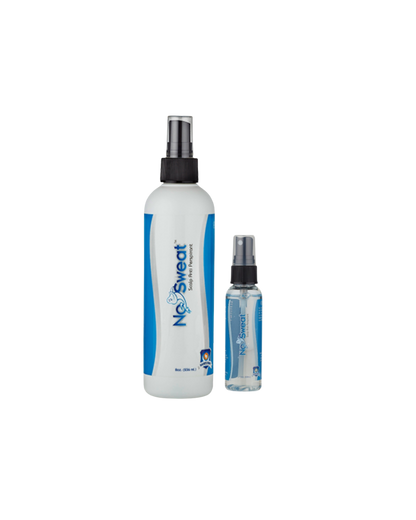 Two bottles of NoSweat spray on a white background