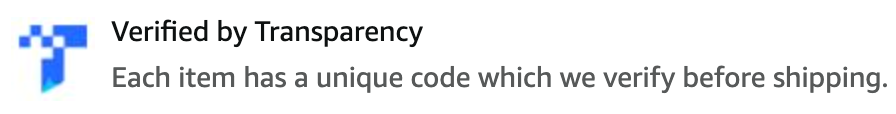 Verification badge indicating each item has a unique code verified before shipping.