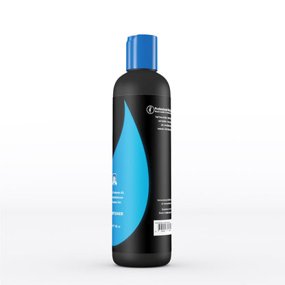 Black bottle with blue label on a white background