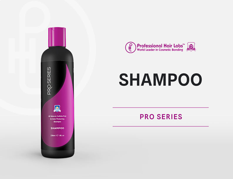 Shampoo bottle with purple and black design on a white background