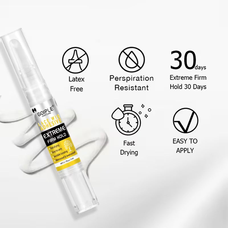 Hair gel tube with features listed on a white background