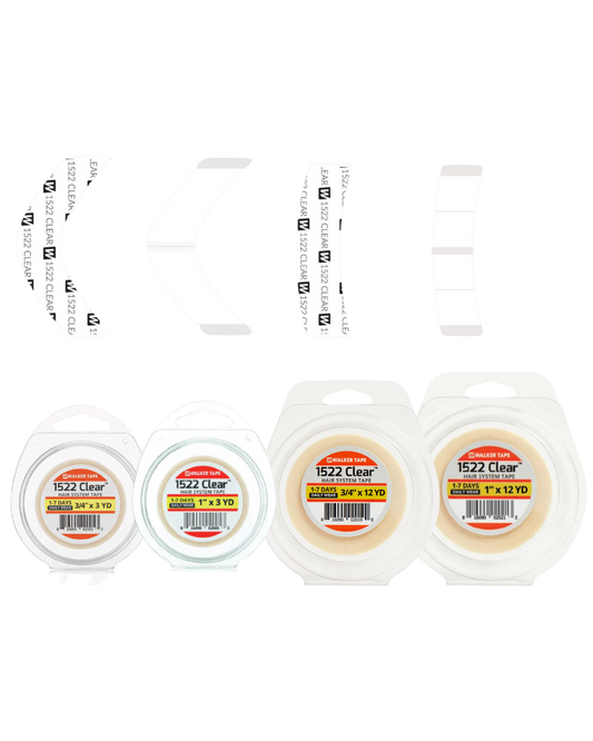 Four rolls of clear tape with labels on a white background
