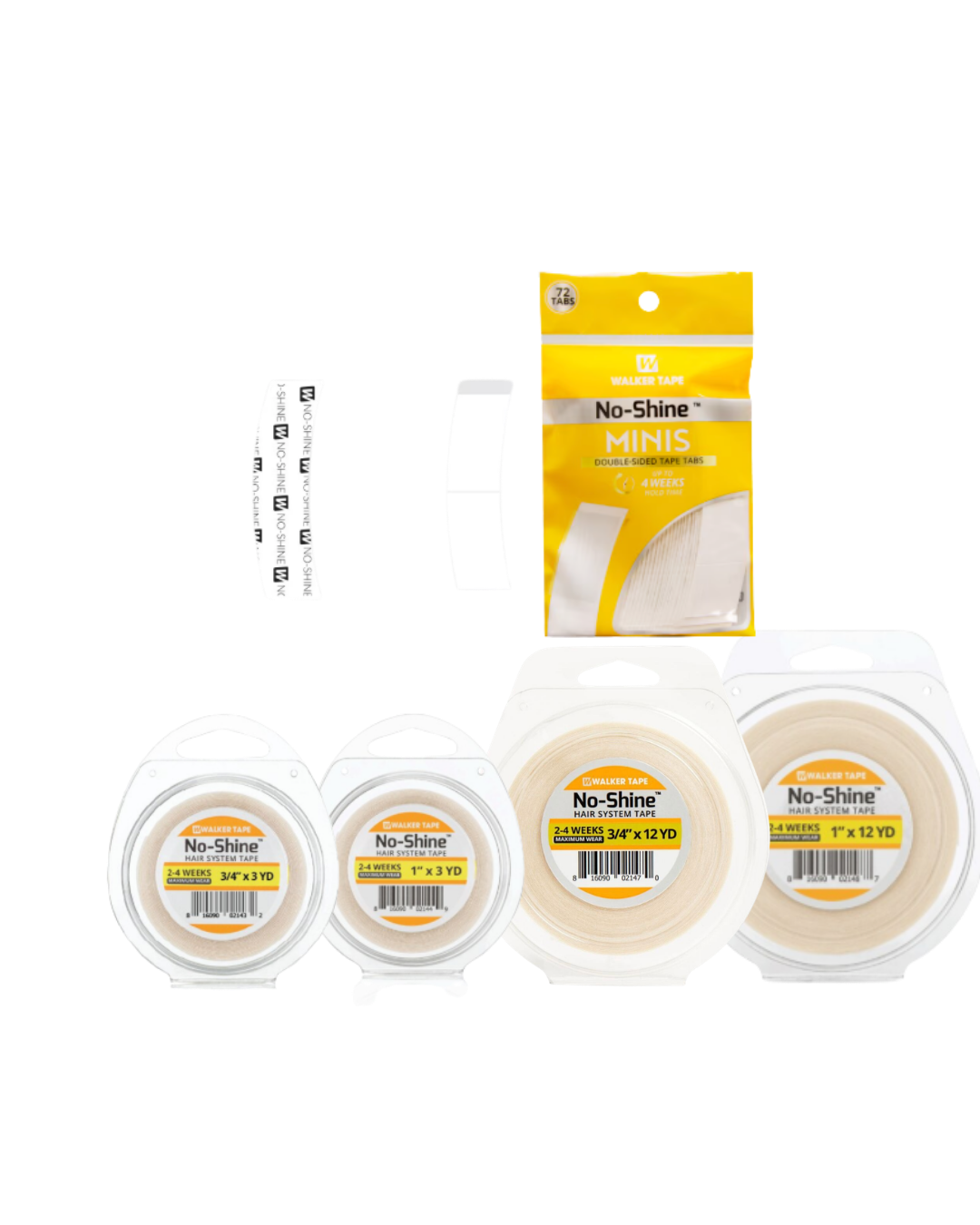Set of 'No-Shine' tape rolls with packaging on a white background