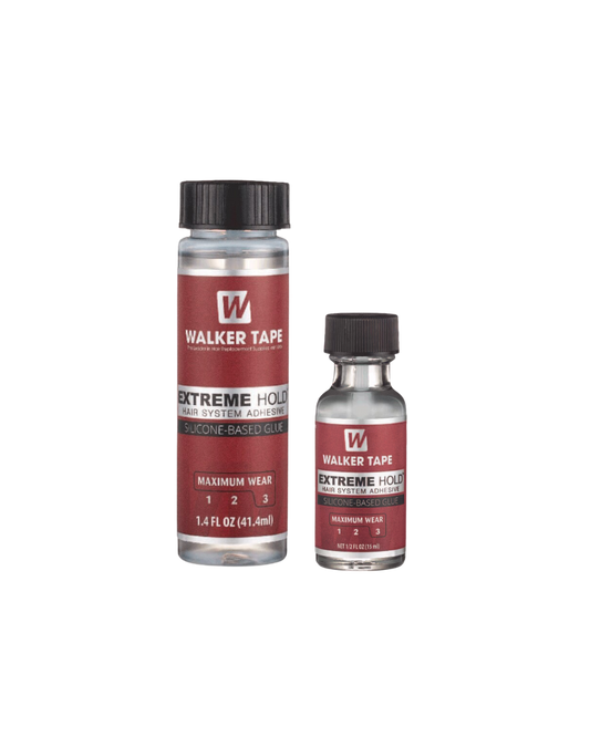 Two bottles of Walker Tape Extreme Hold Adhesive on a white background