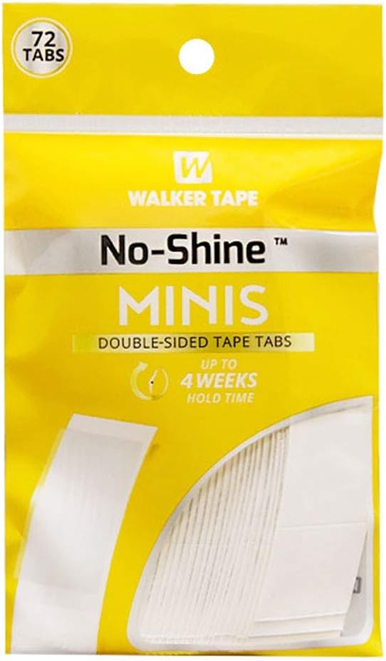 Pack of Walker Tape No-Shine Minis double-sided tape tabs with yellow packaging.