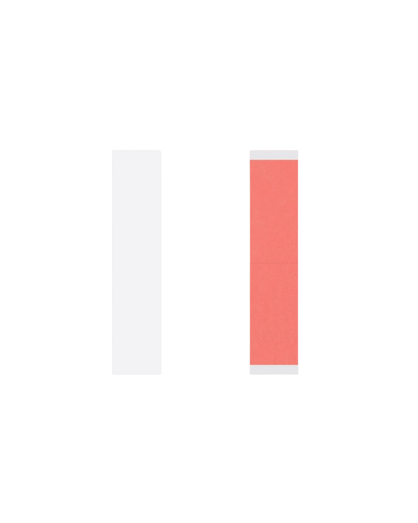 Two rectangular color swatches, one white and one coral, on a white background.