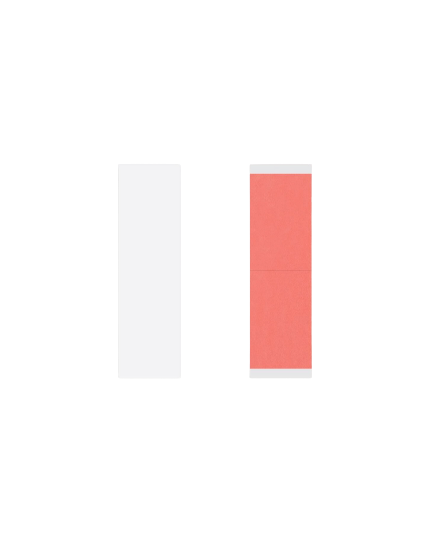 Two color swatches, one white and one red, on a white background