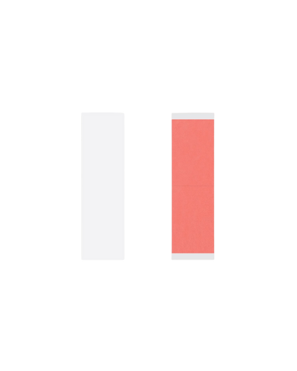 Two color swatches, one white and one red, on a white background