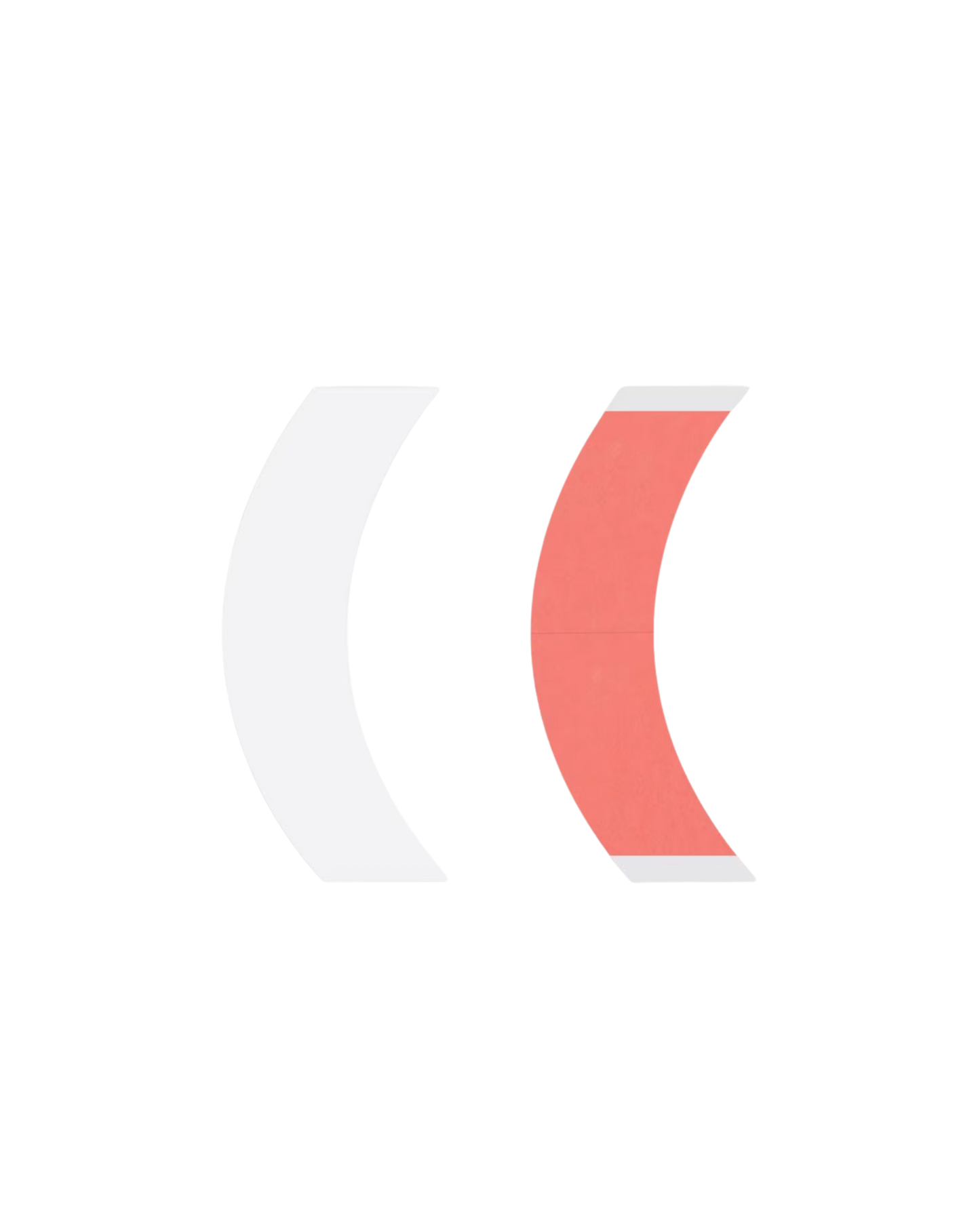 Two surfboard fins, one white and one red and white striped, on a white background.