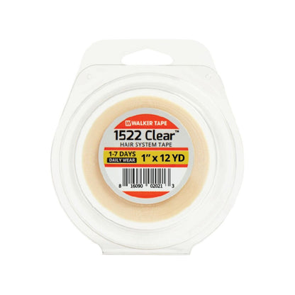 Clear hair tape roll with label on a white background