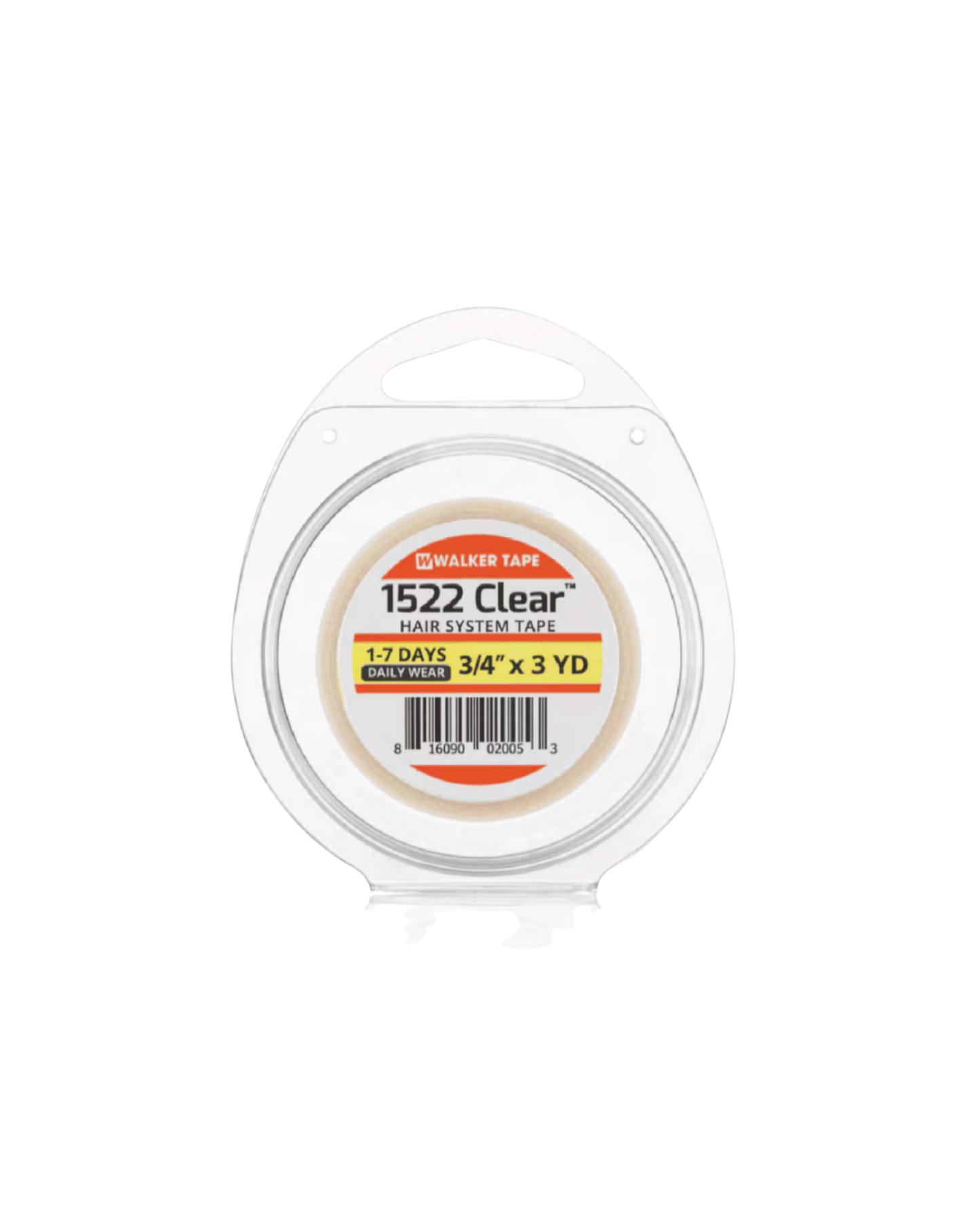 Clear tape roll with label on a white background