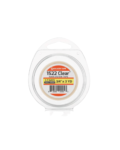 Clear tape roll with label on a white background