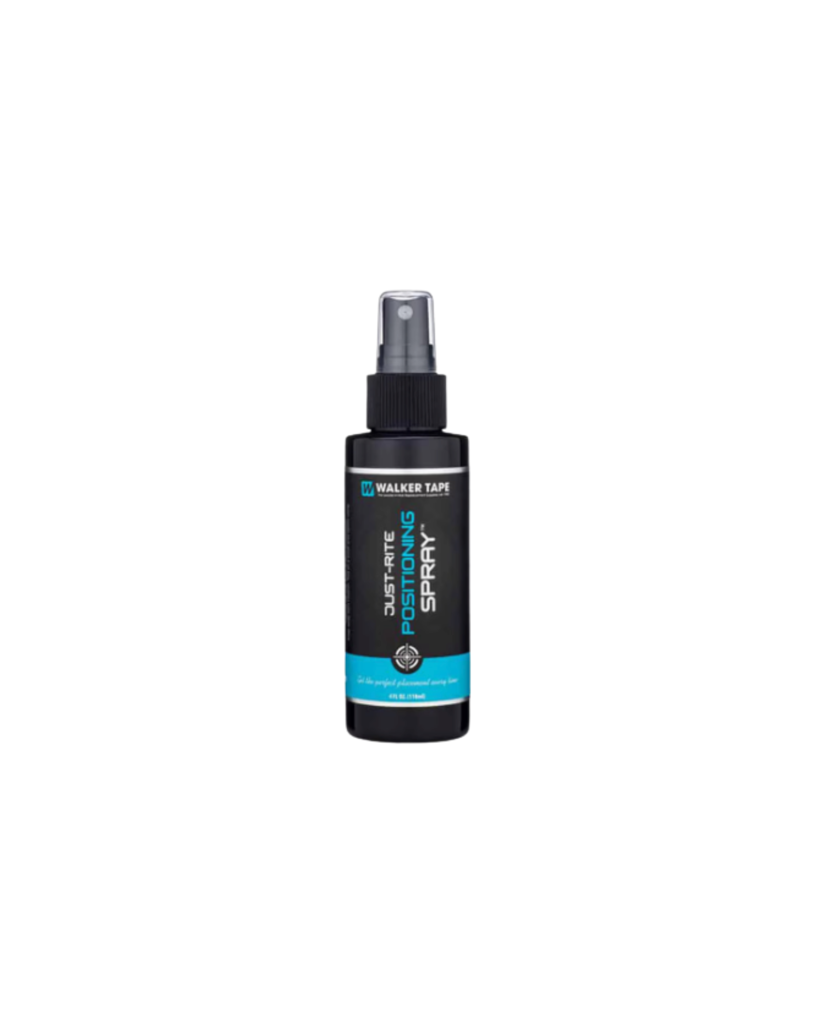 Spray bottle with black and blue label on a white background