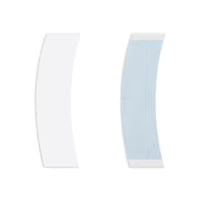 Two white and light blue hair ties on a white background