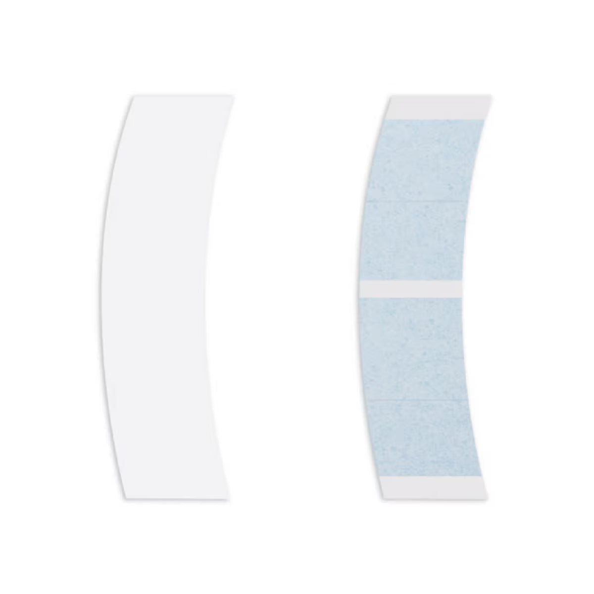 Two fabric swatches, one white and one light blue with a subtle pattern, on a white background.